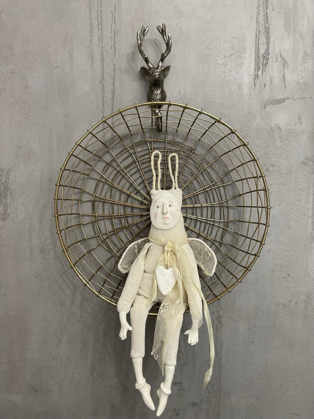 White rabbit with angel wings Reg-doll